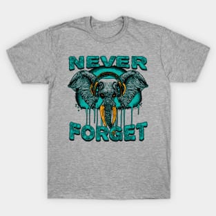 Never Forget Elephant with Headphones T-Shirt